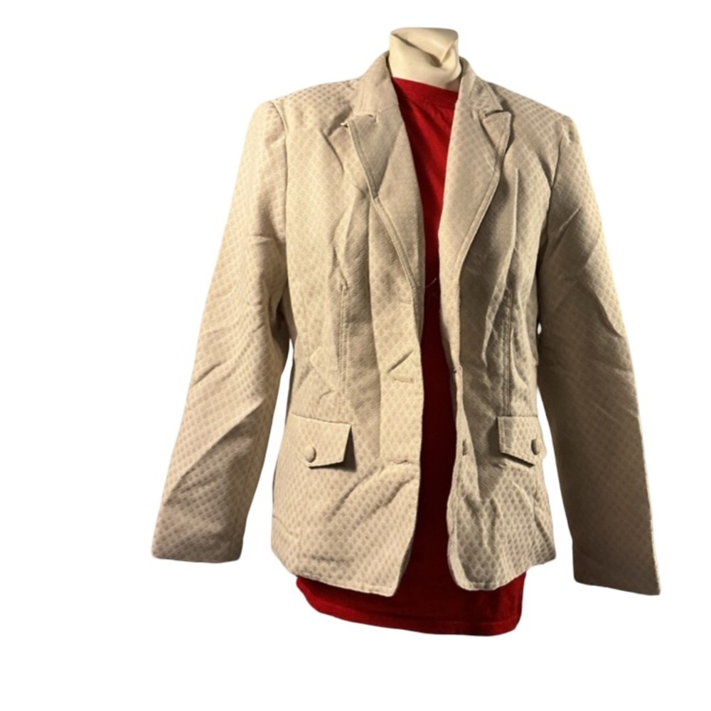 Women's VINTAGE Cream Textured Blazer Suit Set - Classic Tailored Style